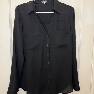 Express Black Long Sleeve Notched Collar Shirt